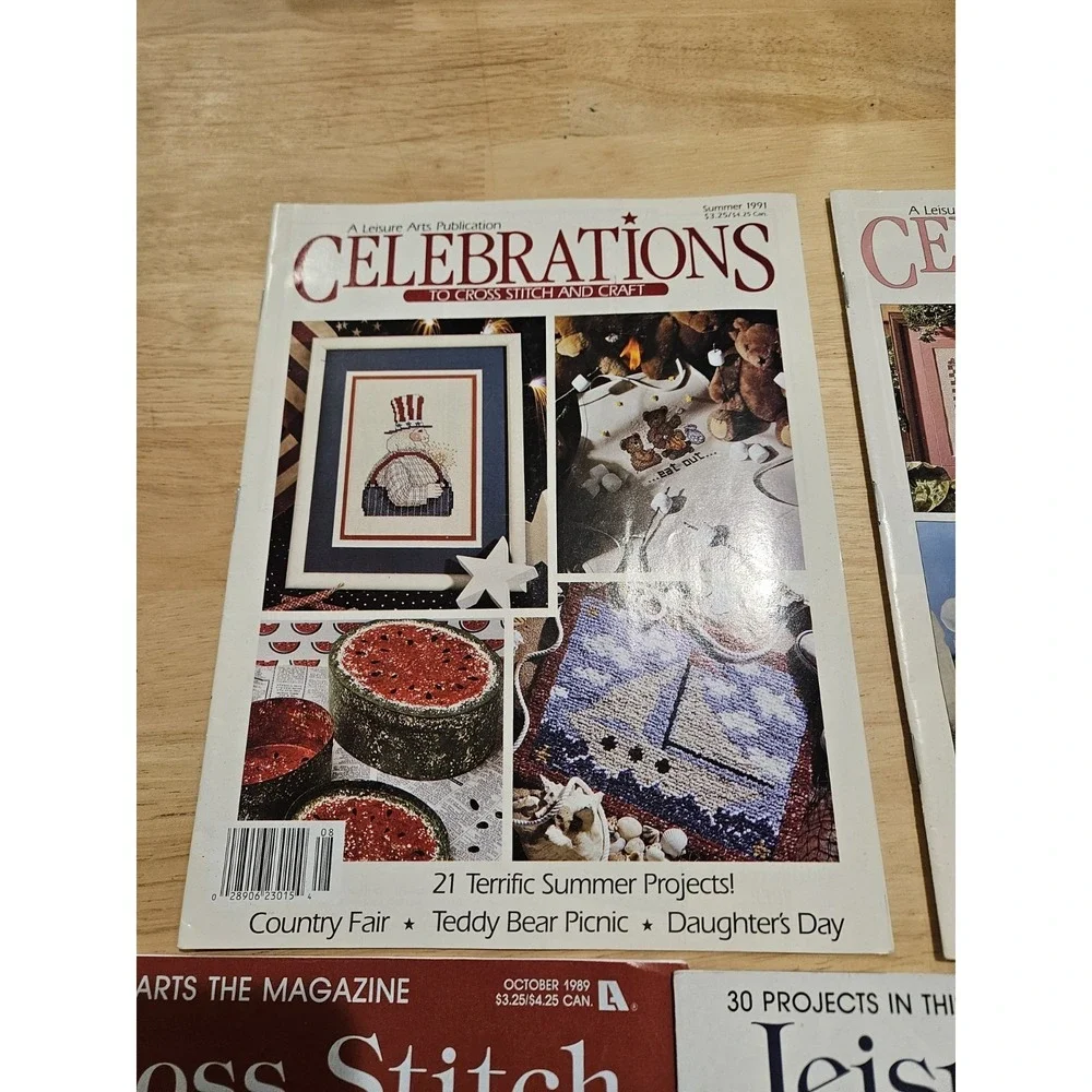 Vintage Leisure Arts Cross Stitch Magazine Lot of 7 Celebrations 1989-1991